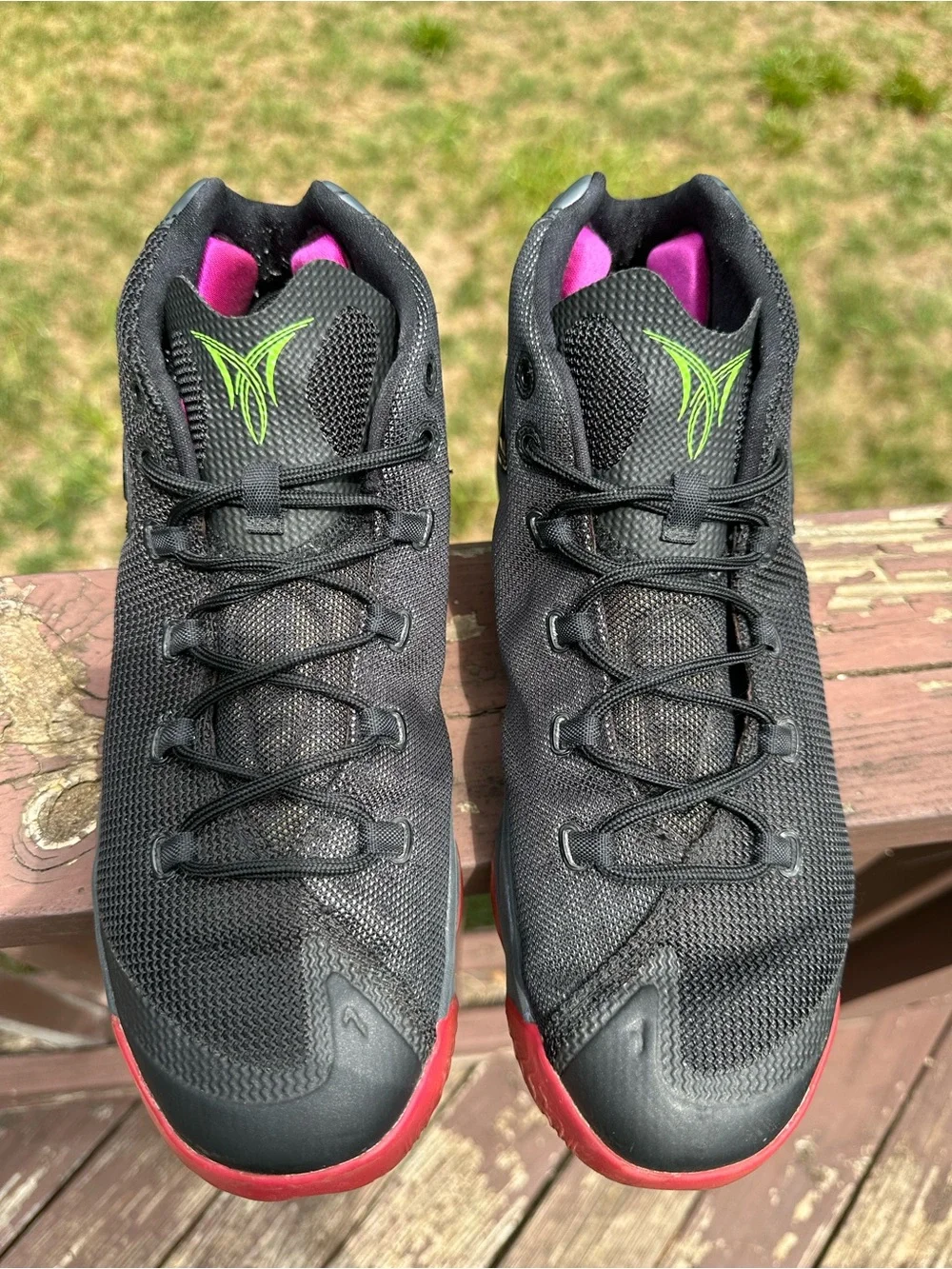 Jordan Melo 12 Dungeon Sneakers with Red Accent and Neon Green Jumpman Size 11